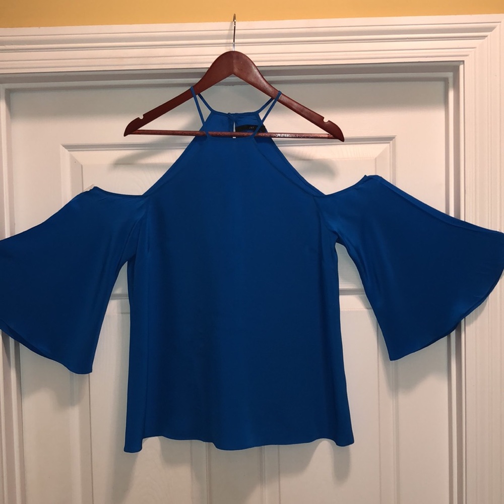 Jay Godfrey Royal blue Cold Shoulder Silk Blouse sz12